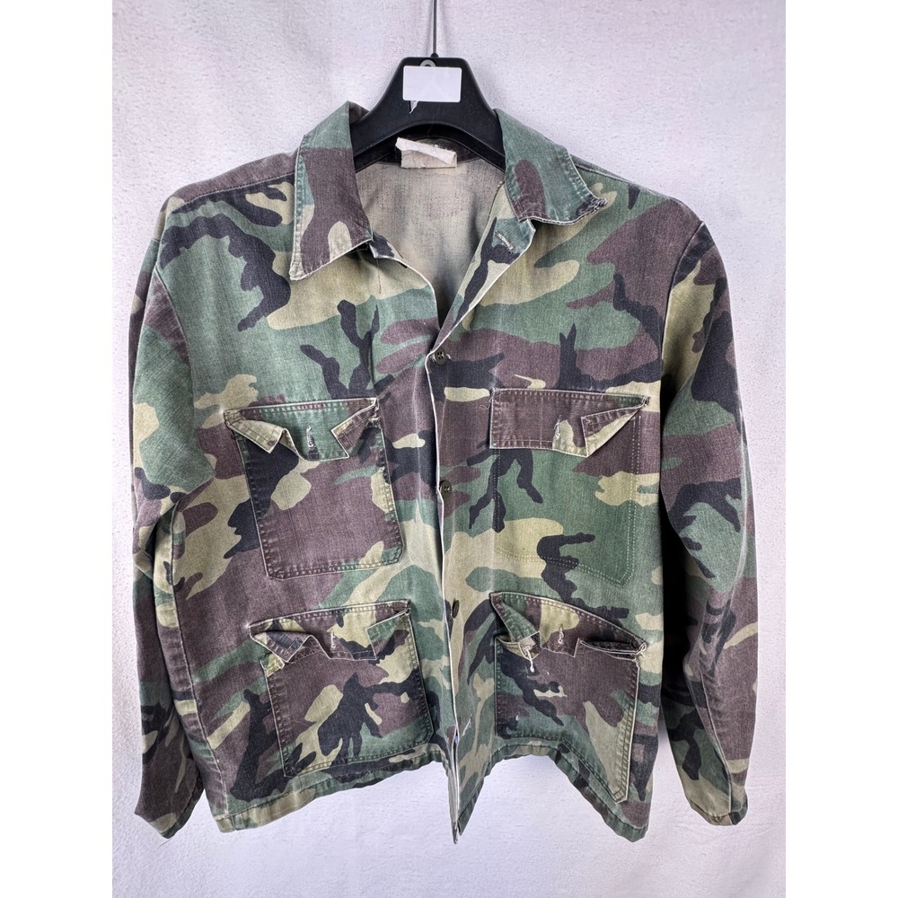 Vintage Military Jacket Camo Woodland Field‎ Coat Four Pocket Utility Medium